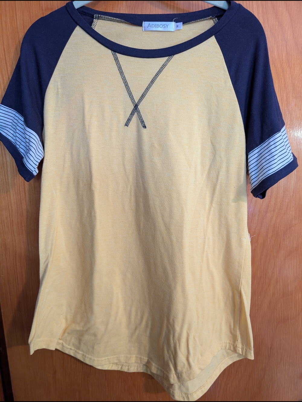 Yellow & Navy Raglan Short Sleeve Top